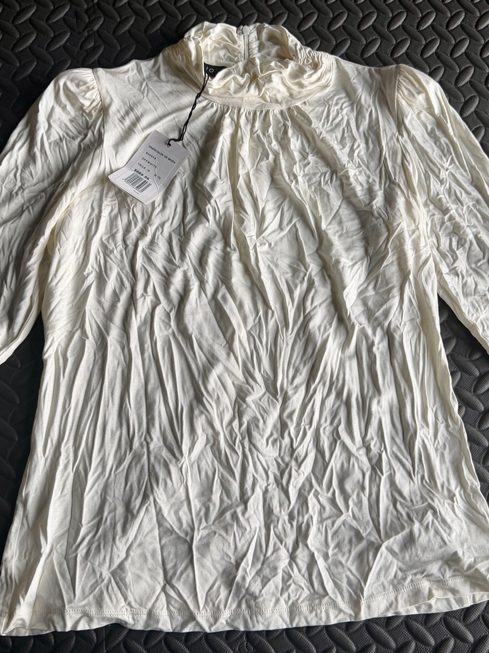 Women's Cream High-Neck Long Sleeve Ruffle Top